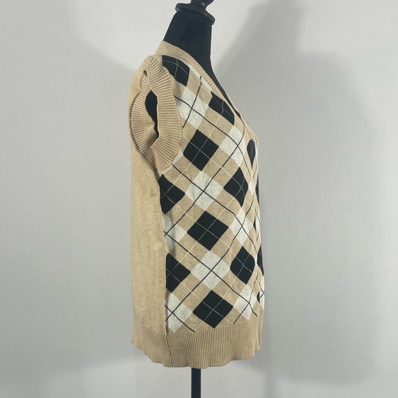 Argyle, Oversized, V Neck, Sweater Vest, Tan,Beige,White,Black, M/L - Picture 5 of 11